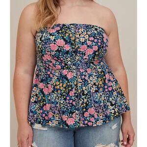Torrid SZ 0 (Large) Challis Lace-Up Back Corset Top Floral Strapless Smocked New